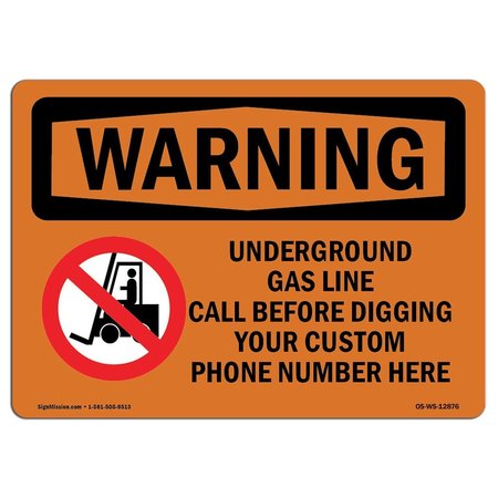 SIGNMISSION OSHA Warning Sign, 10" H, 14" W, Rigid Plastic, Underground Gas Line Call Custom Before, Landscape OS-WS-P-1014-L-12876